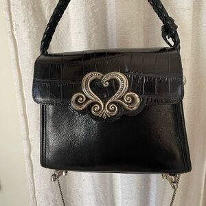 Brighton Black Leather Handbag with Silver heart Accents